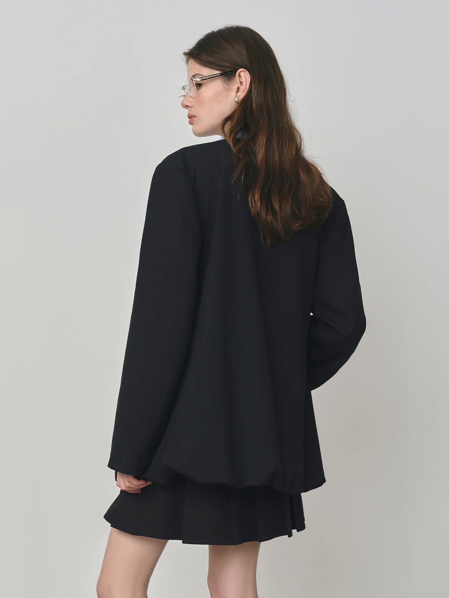 FSLE Elegant Collarless V-Neck Oversized Blazer with Sash for 2025 Autumn New Arrival Blazer Suits Coat