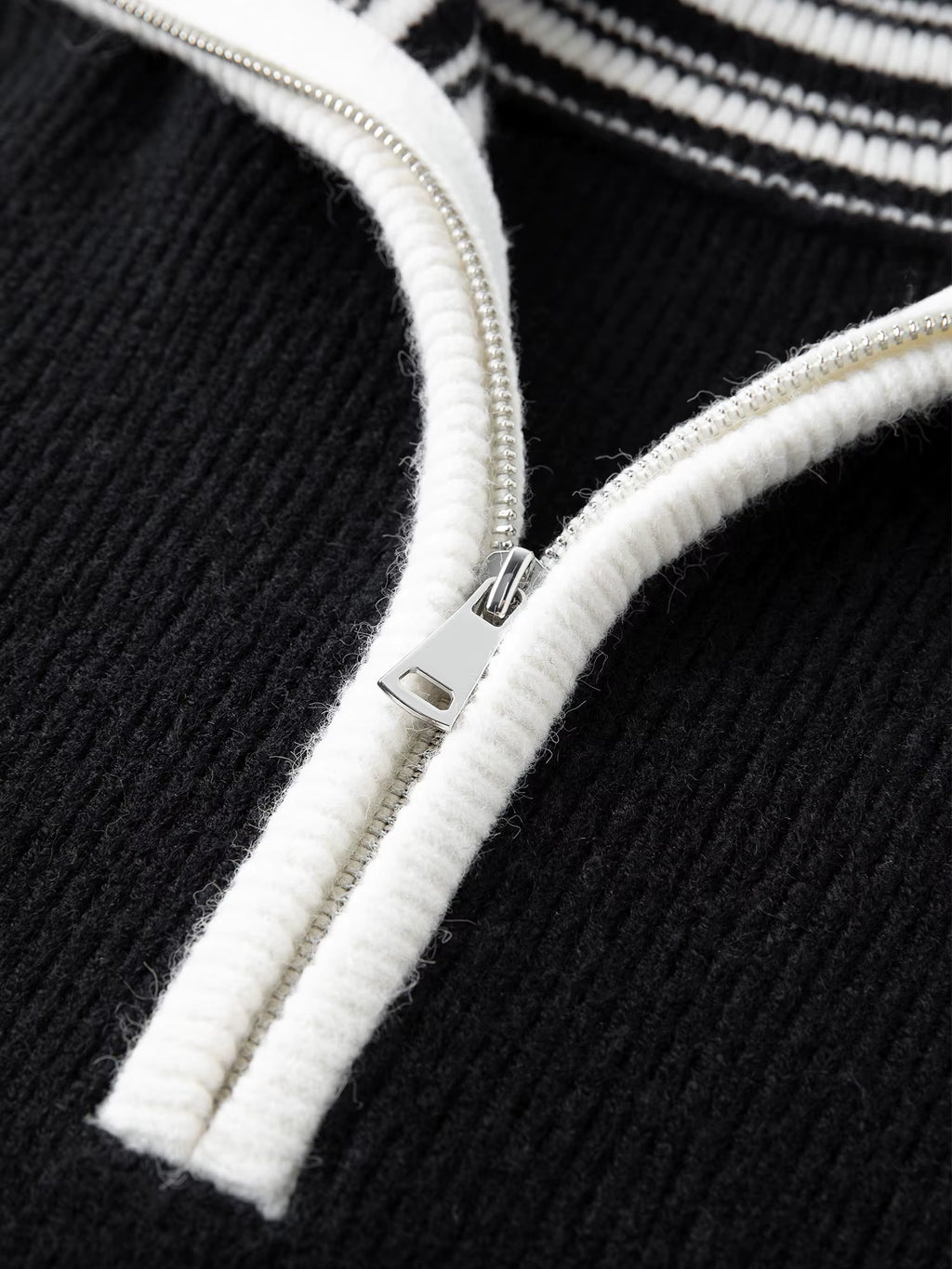 Women's 2025 Autumn/Winter New Style Ribbed Loose-fitting Zipper Stand Collar Color Block Inner Knit Sweater