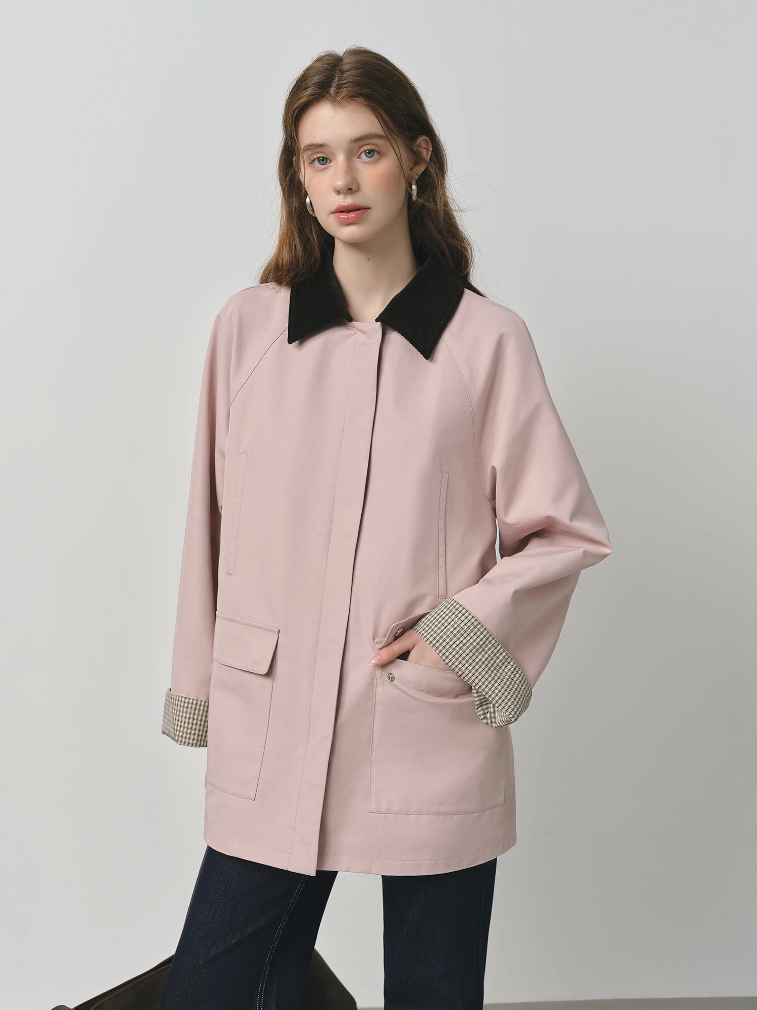 FSLE 2025 Women's Color Block Corduroy Jacket - Relaxed Fit Utility Style Autumn Casual Coat Contrast Stitching