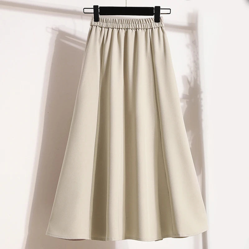 Solid Color High Waist Skirt Women's 2024 Spring and Summer New Korean Loose plus size Fashion Simple Casual A- shaped Midi Skir
