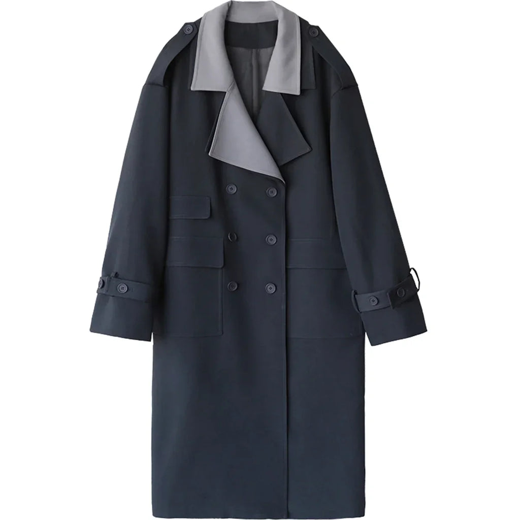 CHIC VEN Women Spliced Trench Coat Korean Loose Turn Down Collar Windbreaker Fashion Long Female Clothes Overcoat Autumn 2023