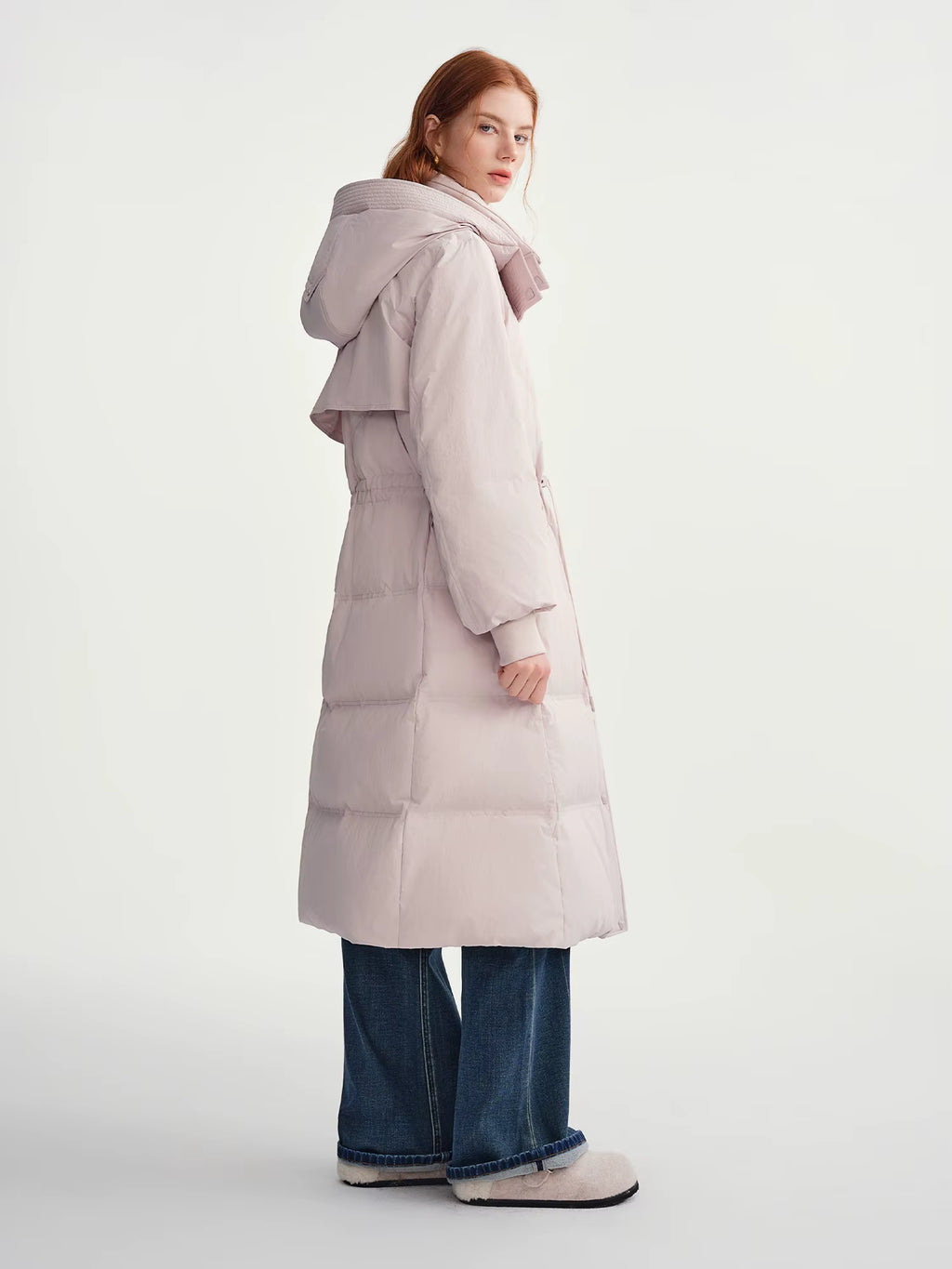 2025 Plus Women's Long Puffer Coat Hooded Belted Waist Down Jacket Slim Fit Winter Warm Thermal Parka Trench Overcoat