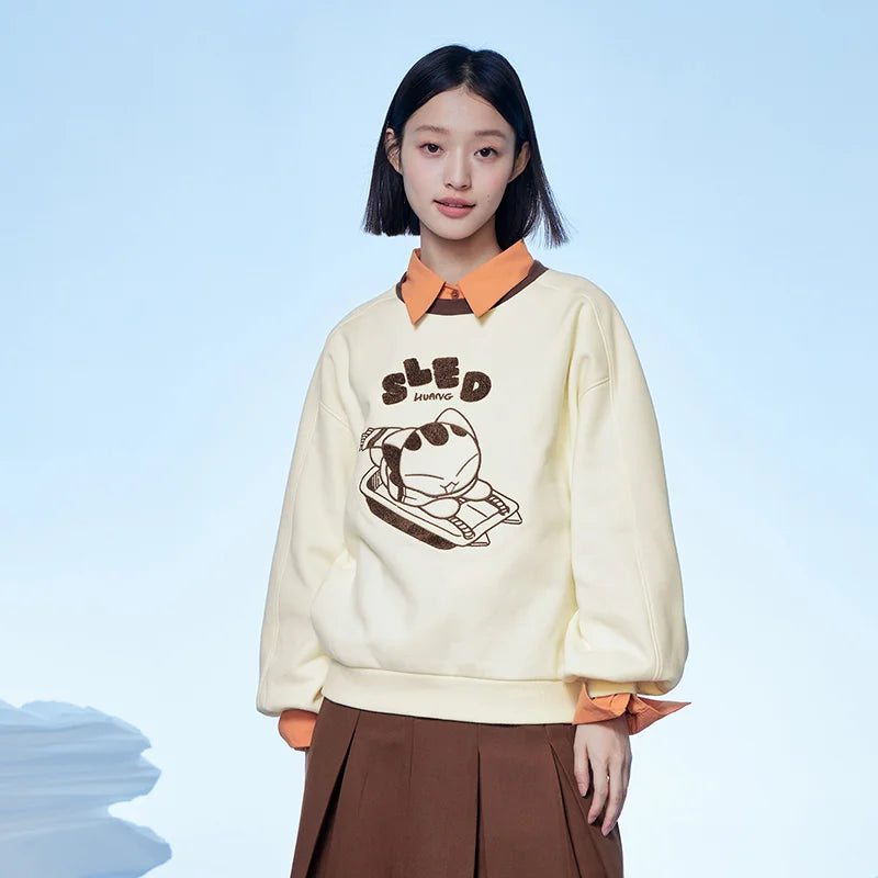 Semir Sweatshirt Women Contrast Color Loose Winter 2024 New Popular Antibacterial Heat Storage Fleece Women Clothing