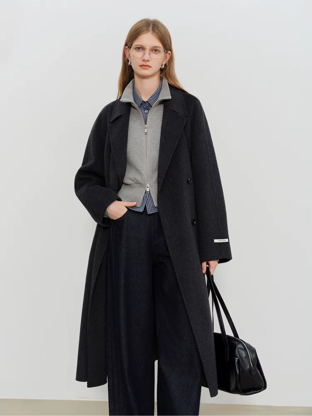 Crafty Studio Petite Women's White Camel Wool Coat with Double Faced Design 2025 Winter New Collection Wool