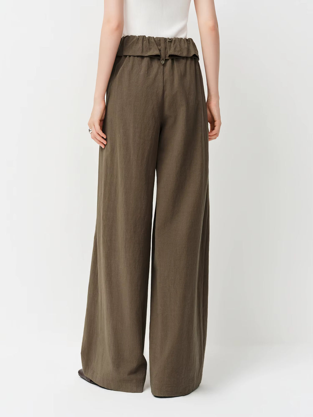 Lace Hem High-Waisted Wide-Leg Tros Commuting Casual Essentials Women Spring 2025 New Arrival Casual Pants Cotton Contain