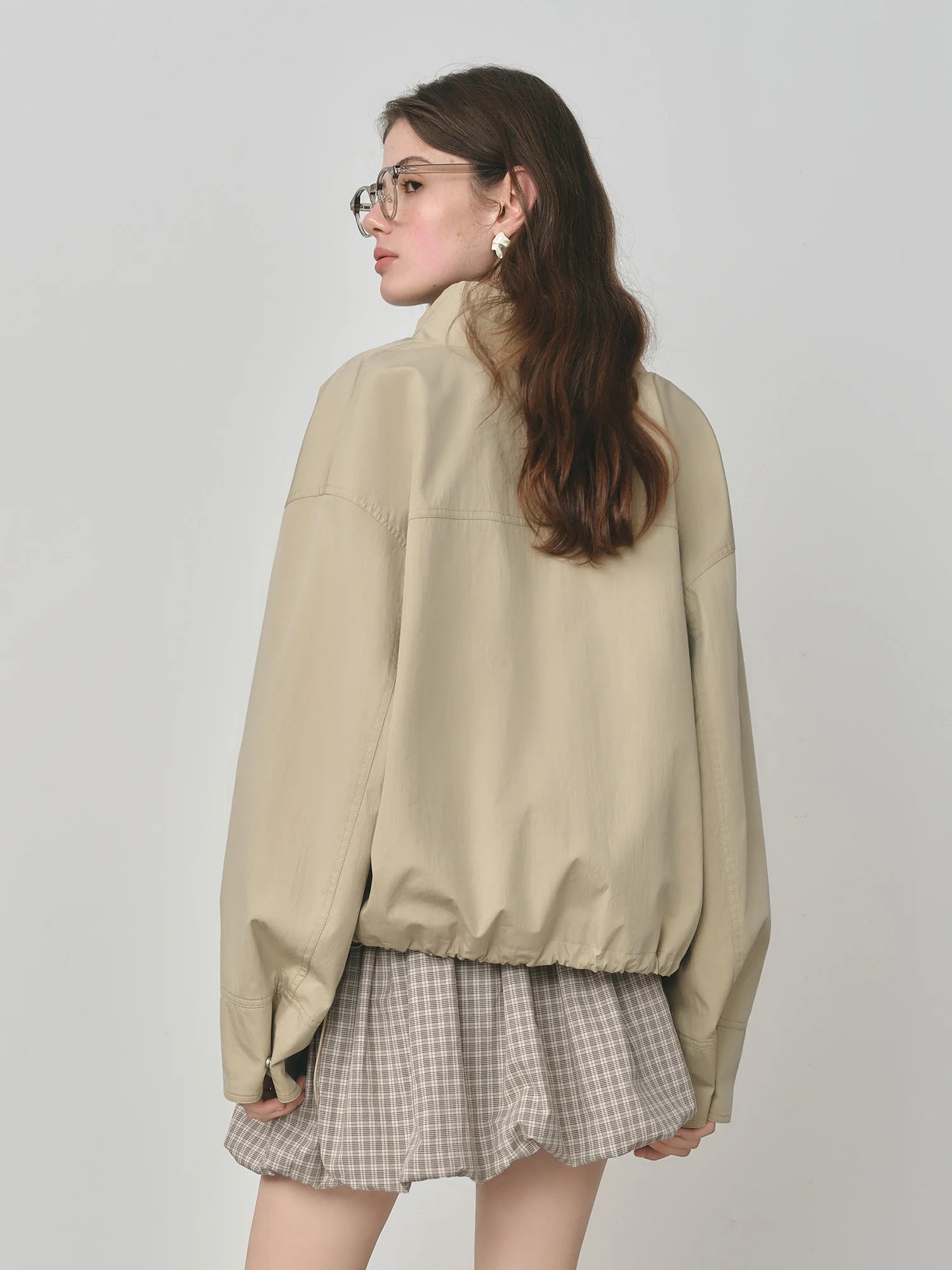 FSLE 2025 Women's Vintage Utility Jacket - Puff Sleeve Drawstring Short Crop Autumn Casual Coat with Barn Style