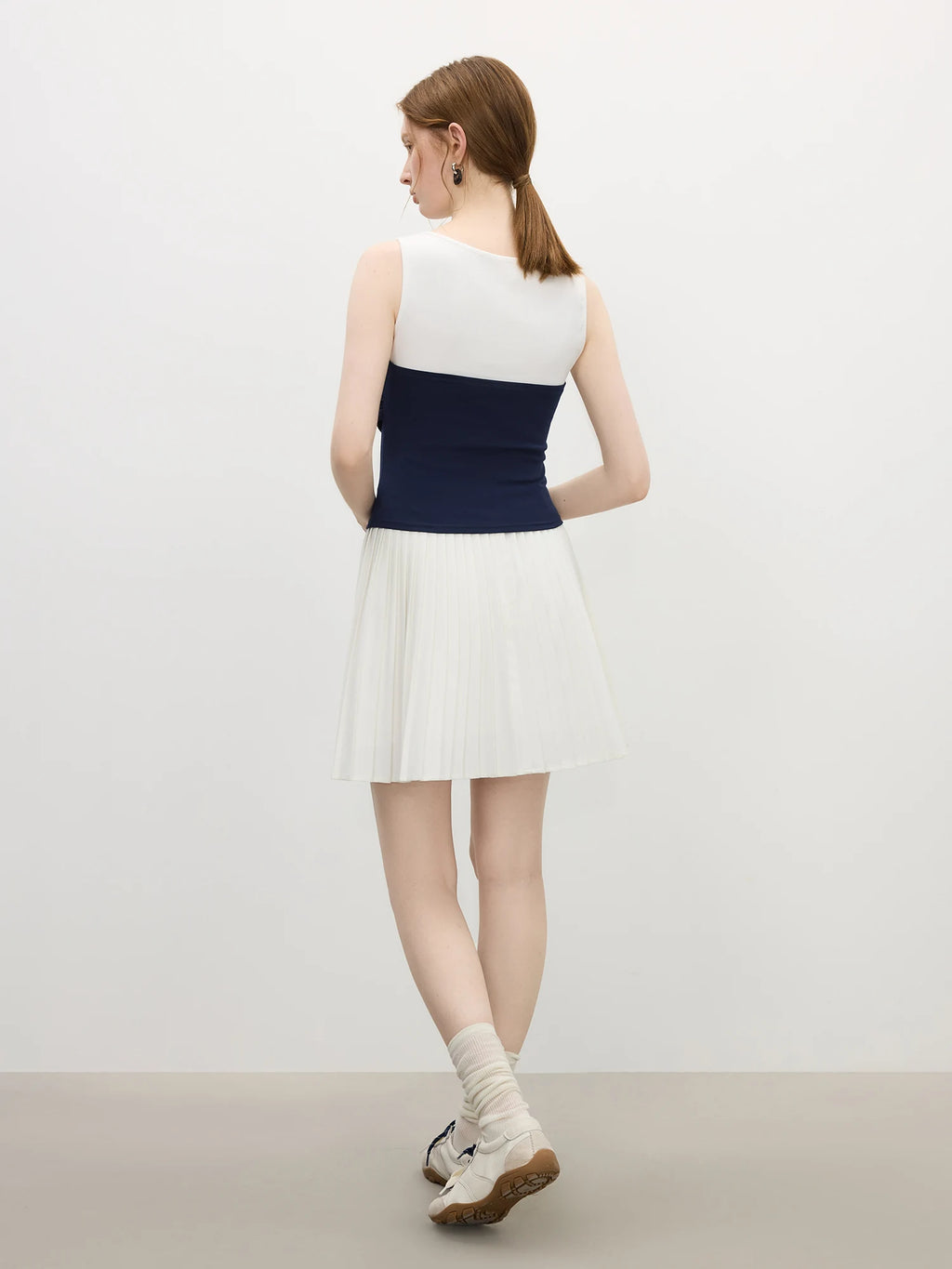 FSLE 2025 Summer Square Neck Tee - Contrast Panel Adjustable Tie Layered Look Resort to Office
