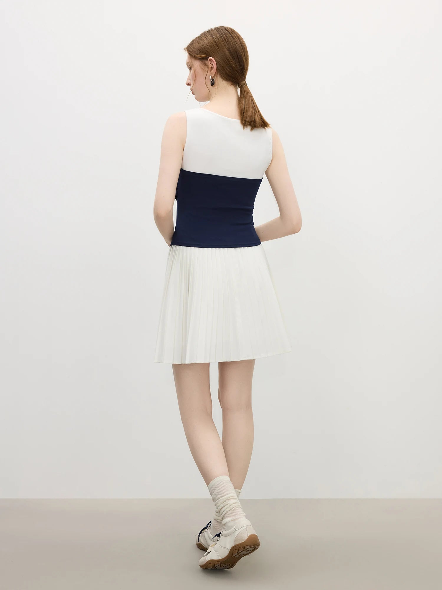 FSLE 2025 Summer Square Neck Tee - Contrast Panel Adjustable Tie Layered Look Resort to Office
