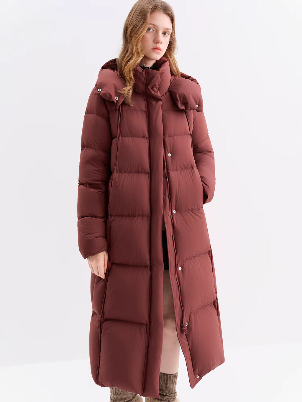 Puff Hooded Color Matching Knee-length Down Jacket Women's Winter 2025 New Cold-proof Warm Coats Simple Leisure