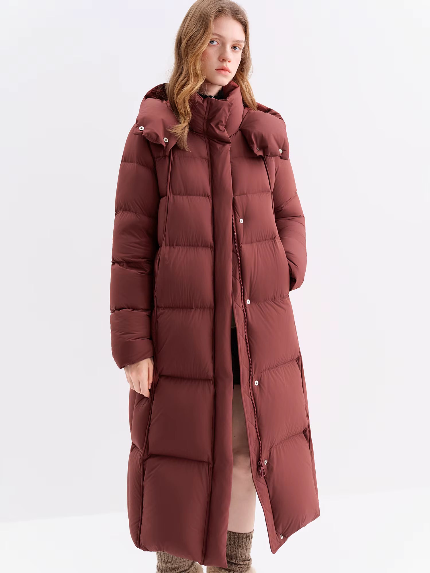 Puff Hooded Color Matching Knee-length Down Jacket Women's Winter 2025 New Cold-proof Warm Coats Simple Leisure