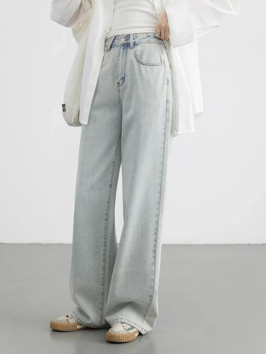 CHIC VEN Women Jeans Casual New High Waisted Cotton Straight Wide Leg Trousers Female Long Denim Pants Spring Autumn 2024