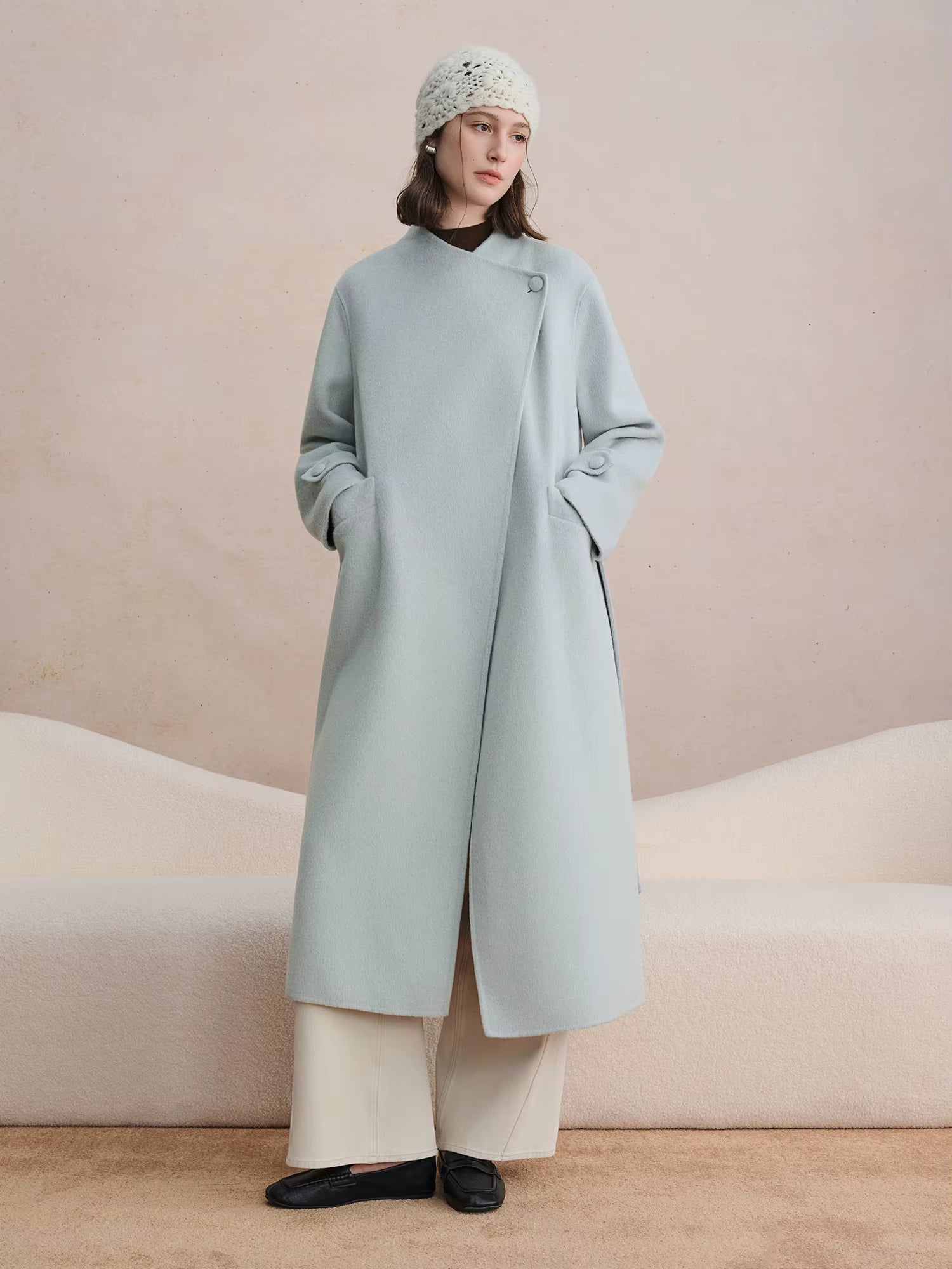 Winter 2025 Women's One Button Wool Blend Coat - Minimalist Korean Inspired Double Faced Texture for Casual Elegance