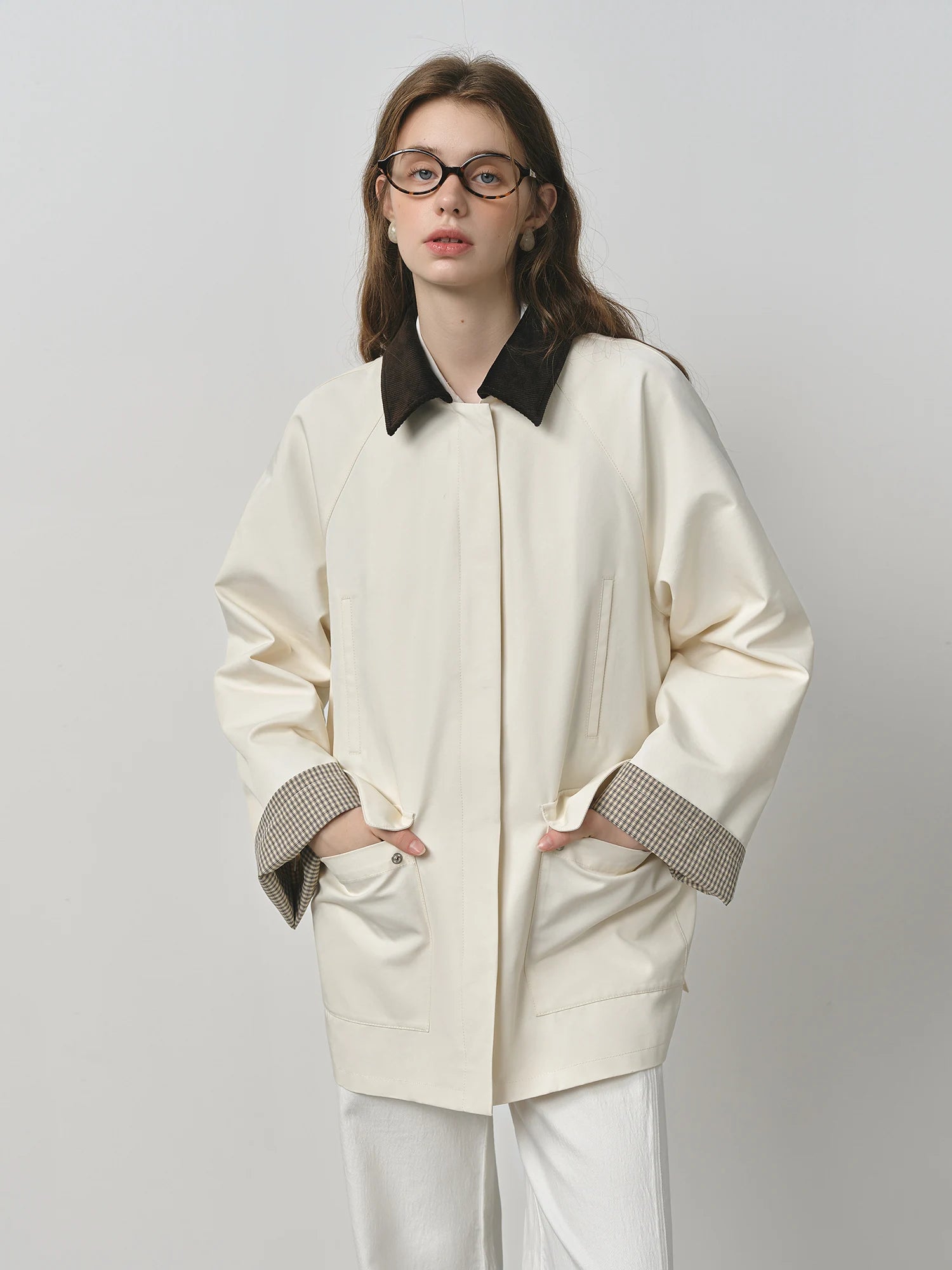 FSLE 2025 Women's Color Block Corduroy Jacket - Relaxed Fit Utility Style Autumn Casual Coat Contrast Stitching