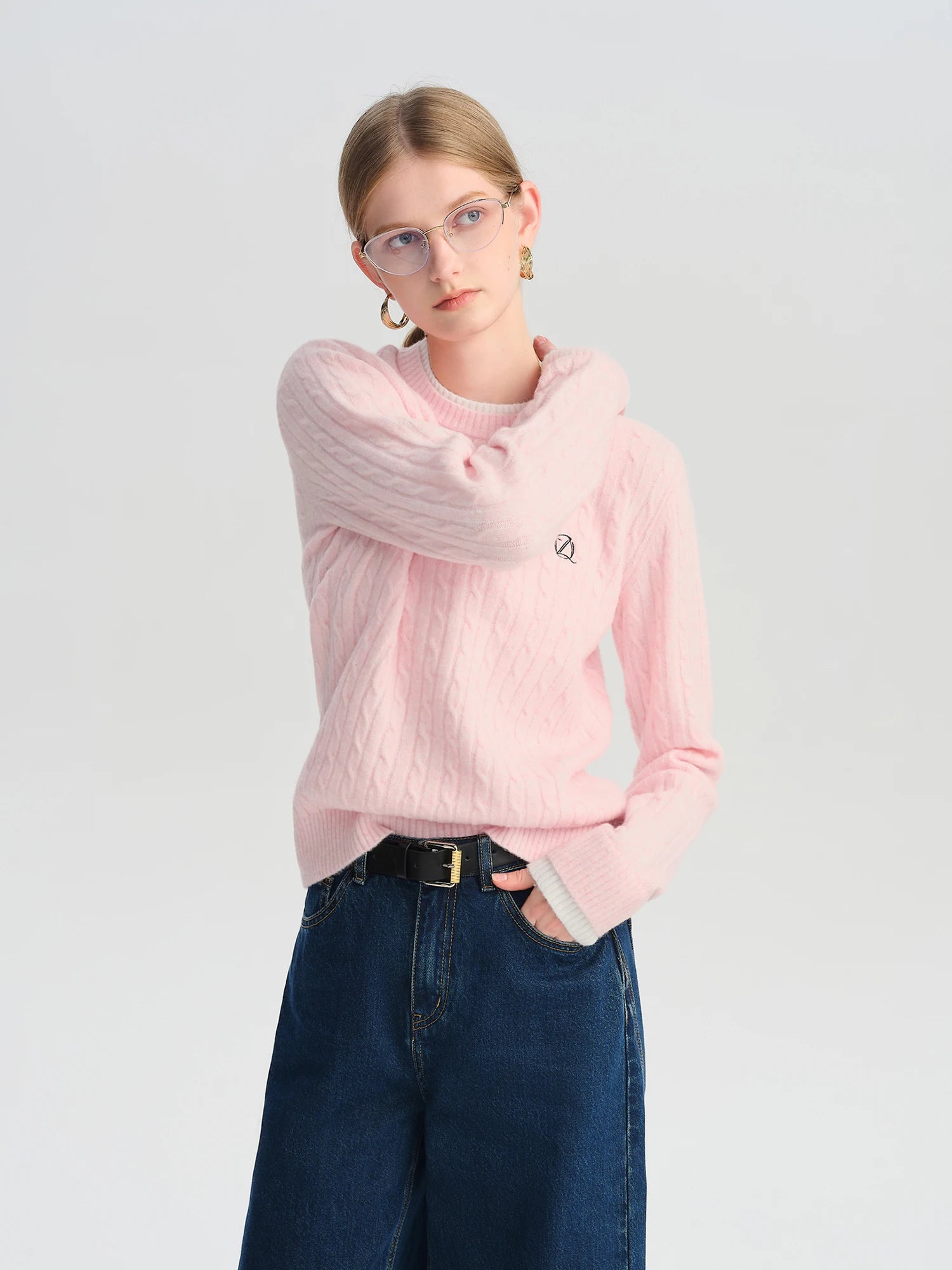 ZIQIAO-Petite Women's Mock Two-Piece Round Neck Jacquard Wool Knit Sweater Korean-Style Pullover Fall 2025 New Arrival Pullovers