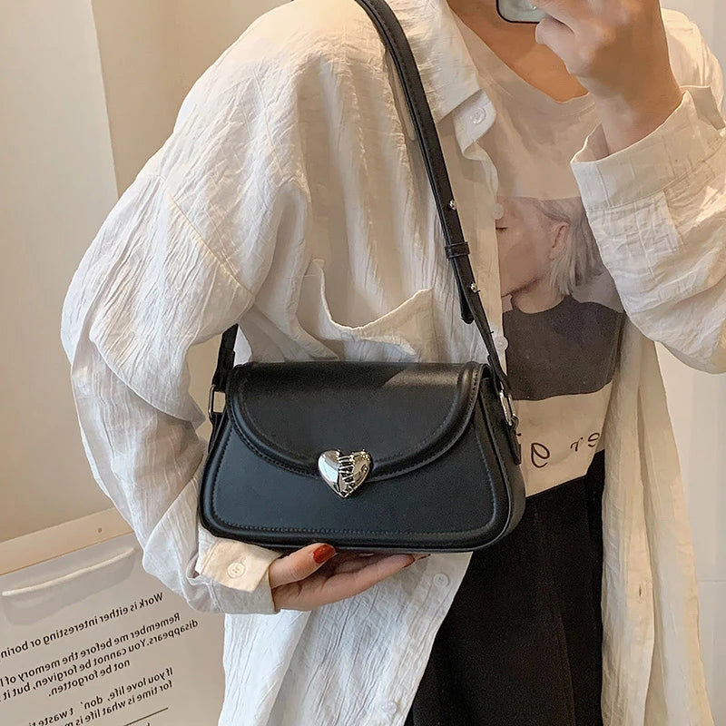 MOODS Loving Heart Buckle Crossbody Bags For Women 2023 Luxury Designer Handbags Silver Color Small Shoulder Underarm Phone Bag