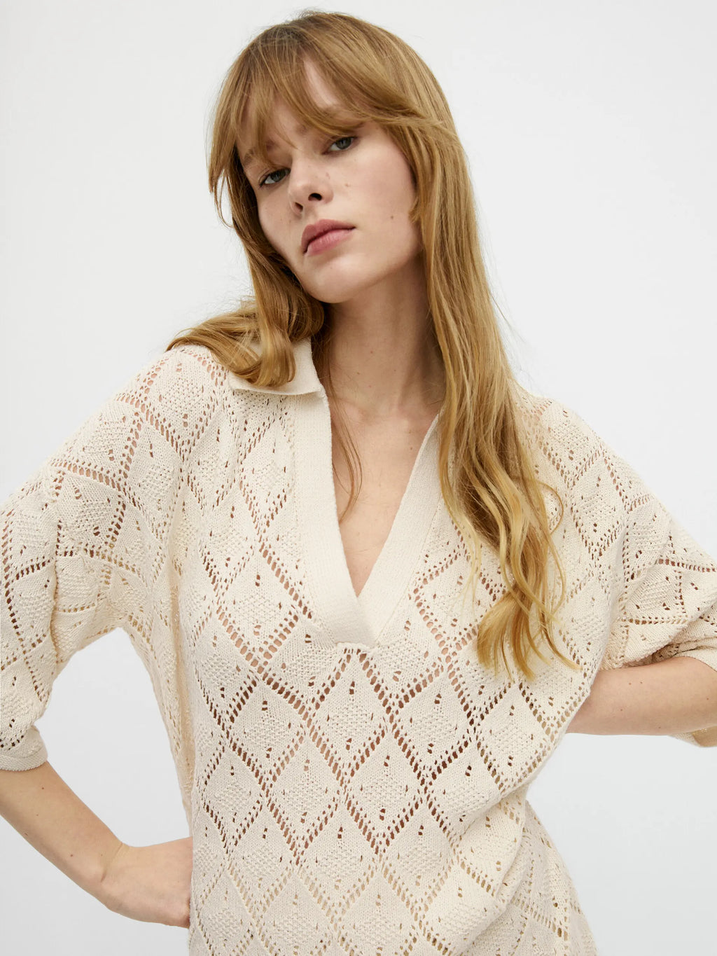 Ethereal MD 2024  new style of Women's casual Light brown slim-fit V-neck hollow-out loose knit
