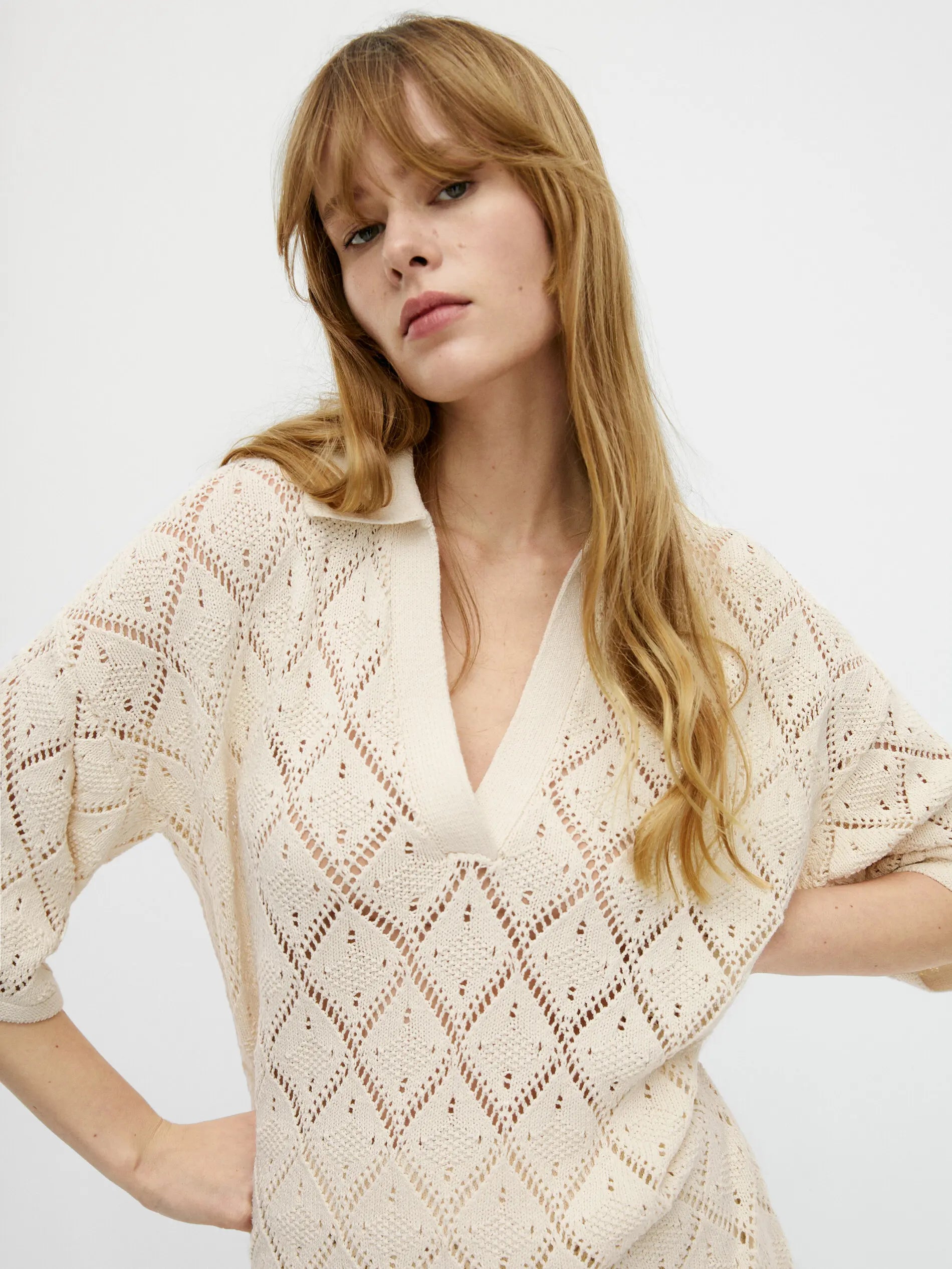 Ethereal MD 2024  new style of Women's casual Light brown slim-fit V-neck hollow-out loose knit