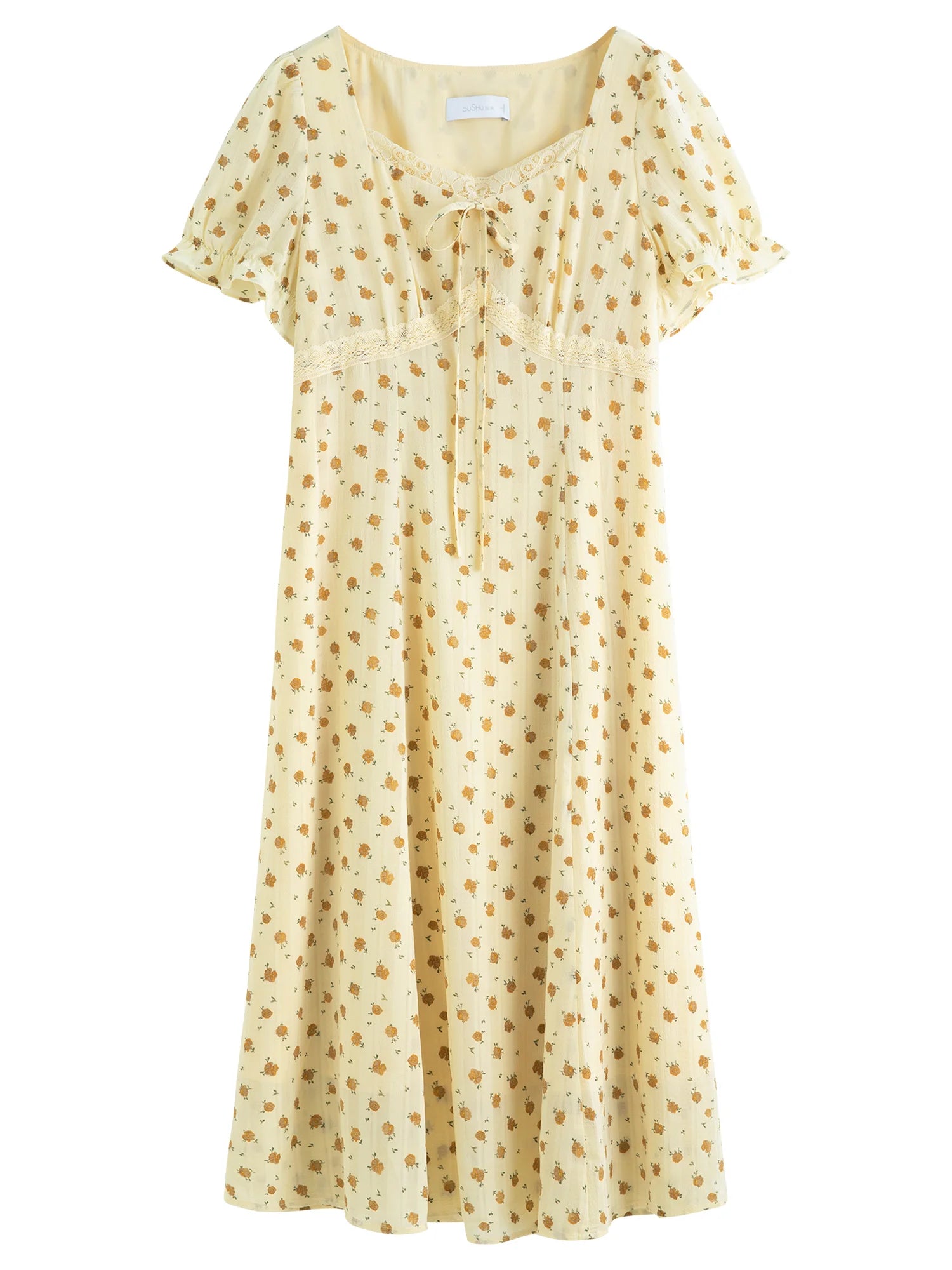 DUSHU Elegant Tailored Mid-Length Plus Size Women's French Lace Patchwork Floral Dress 2025 Summer New Dresses