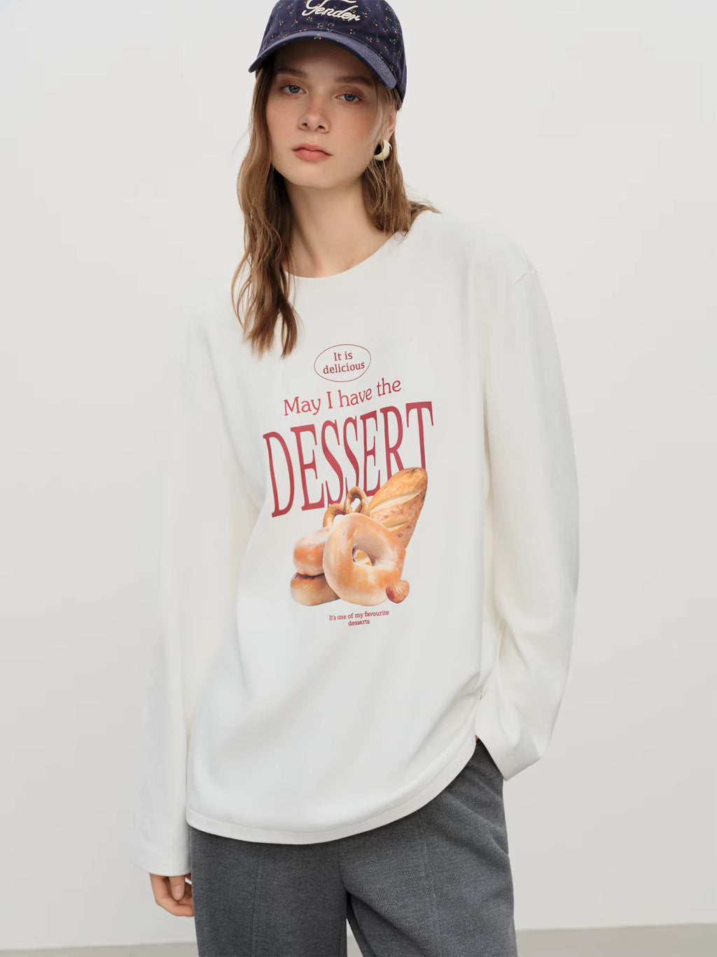 Casual All-match Letter Bread Print Long-sleeved Sweatshirt 2025 Autumn and Winter New Loose T-shirt
