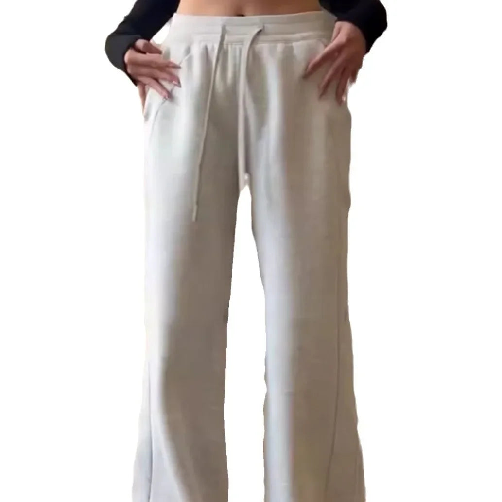 American Style High-waisted Slimming Wide-leg Pants For Women Casual Fleece-lined Thickened Petite Autumn/winter Trousers