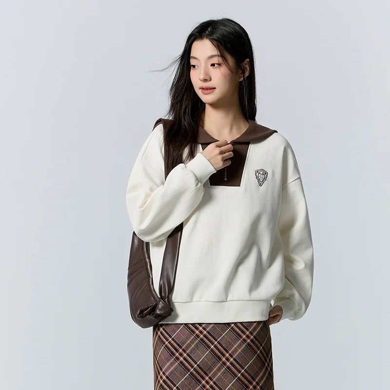 Semir Sweatshirt Women Large Lapel College Style Clothing Loose Dropped Shoulder Winter Literary Texture Playful Abrasive Top