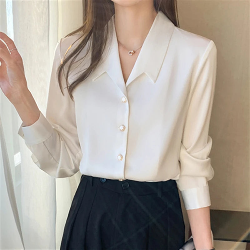 Seoulish Autumn Winter Korean Stain Women's Blouse 2023 New Long Sleeve Turn-down Collar Casual Loose Office Shirts Tops Female