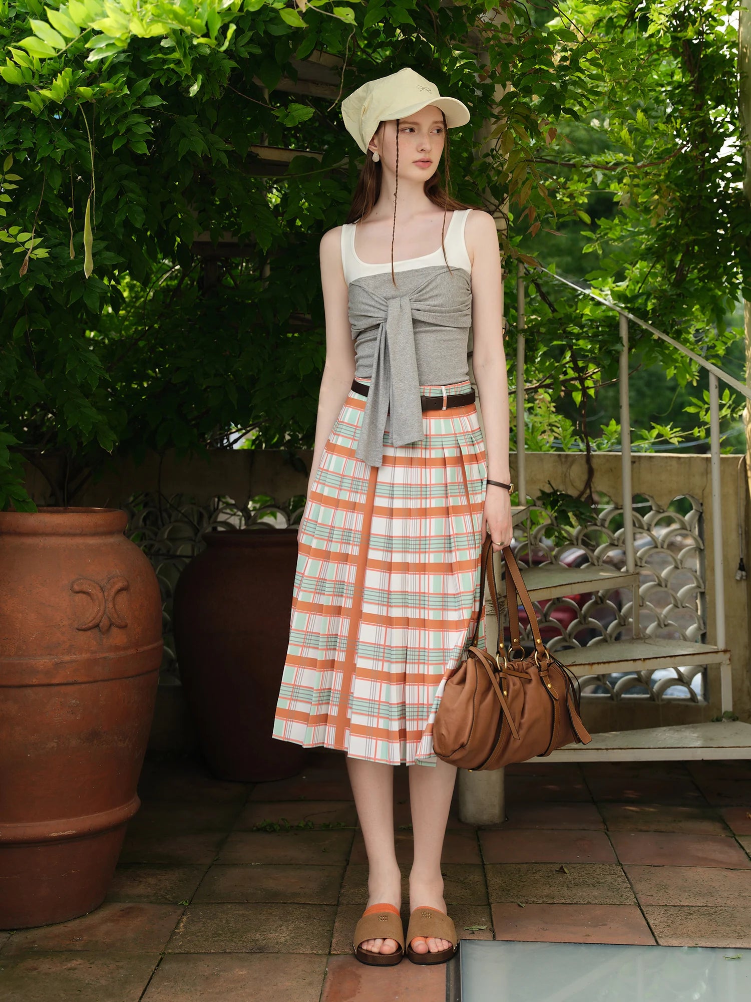 FSLE 2025 Summer Square Neck Tee - Contrast Panel Adjustable Tie Layered Look Resort to Office