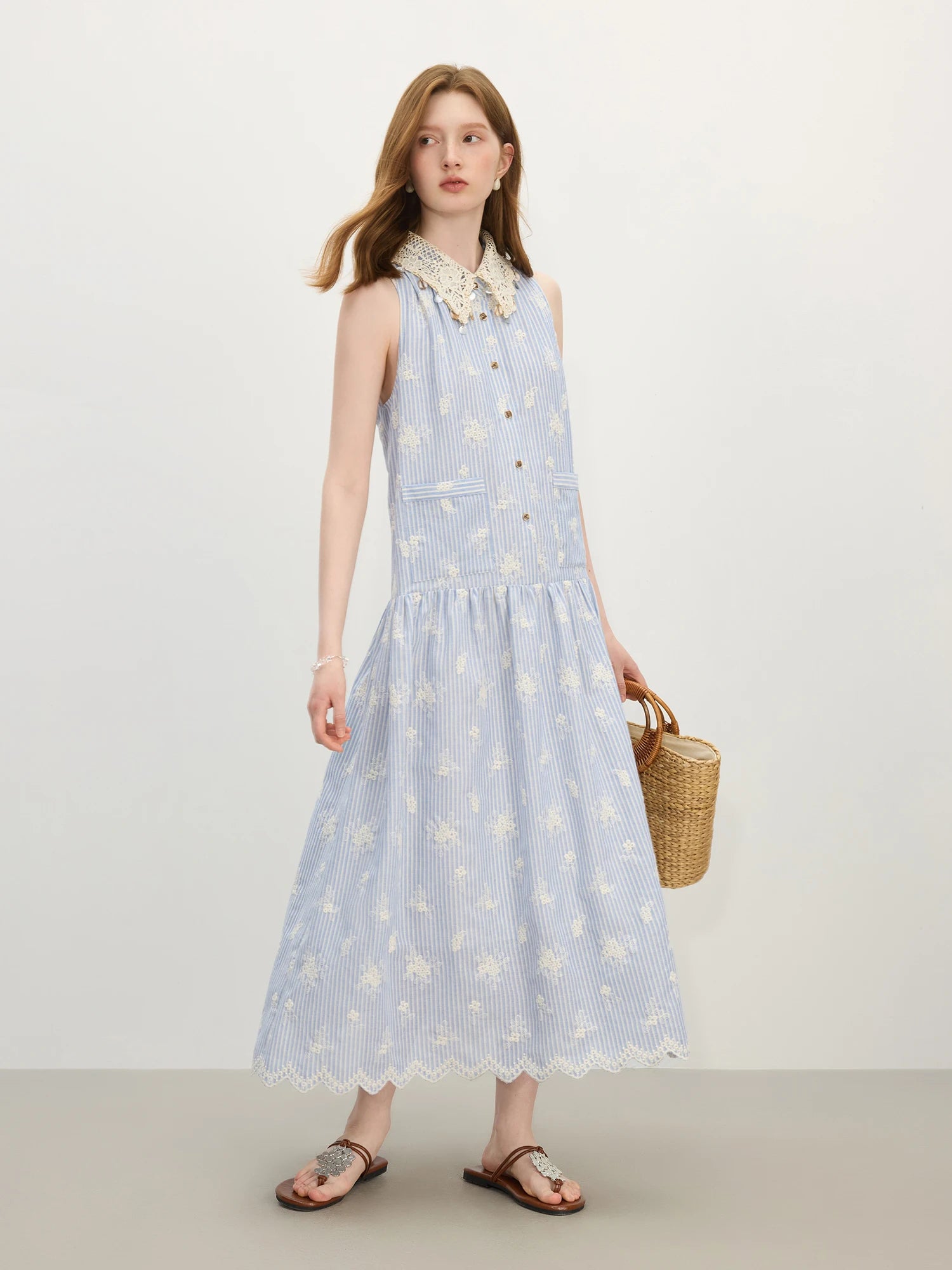 FSLE 2025 Summer New Design - Women's Beach Style Casual Resort Dress with Premium Knit Blue Stripe Dresses