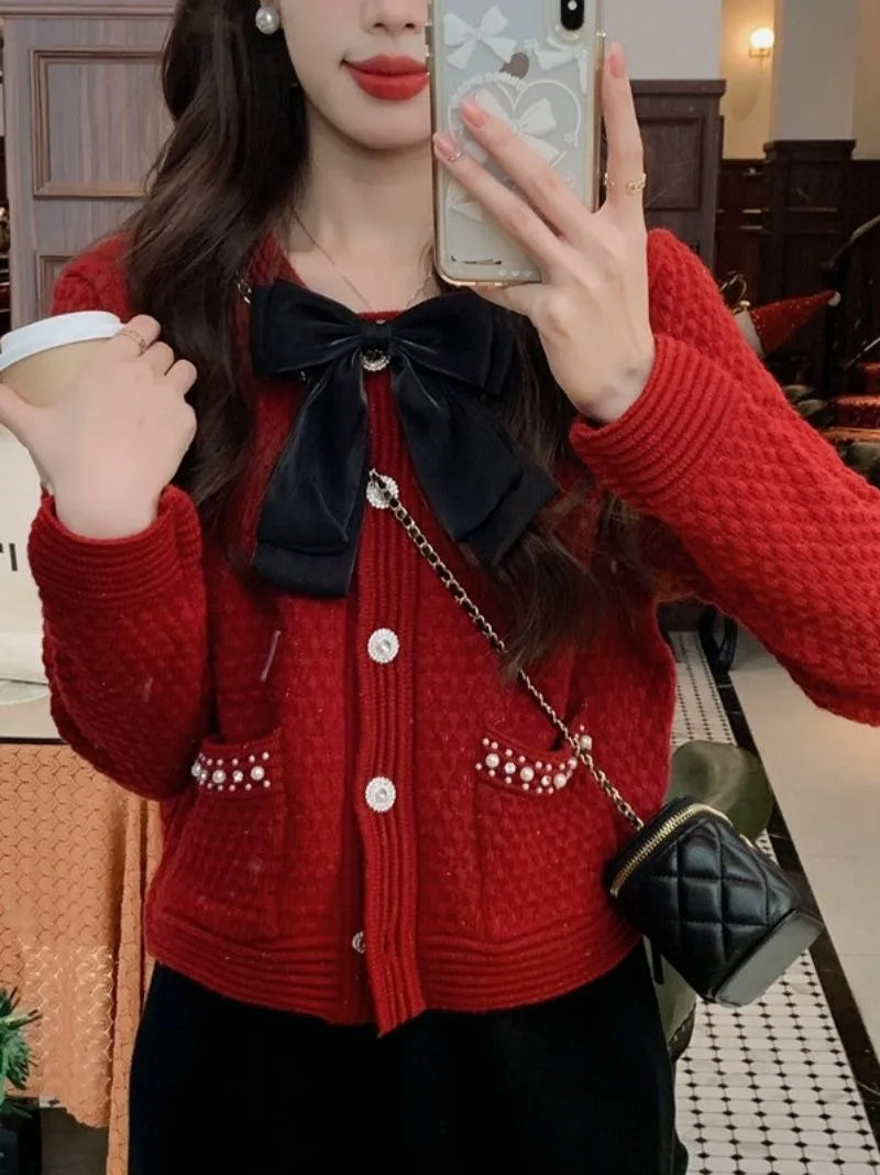 Sweater Knitted Cardigan Coat Design Sense Short Sweater Female Foreign Long Sleeve O Neck Sweater Cardigan Female Tops