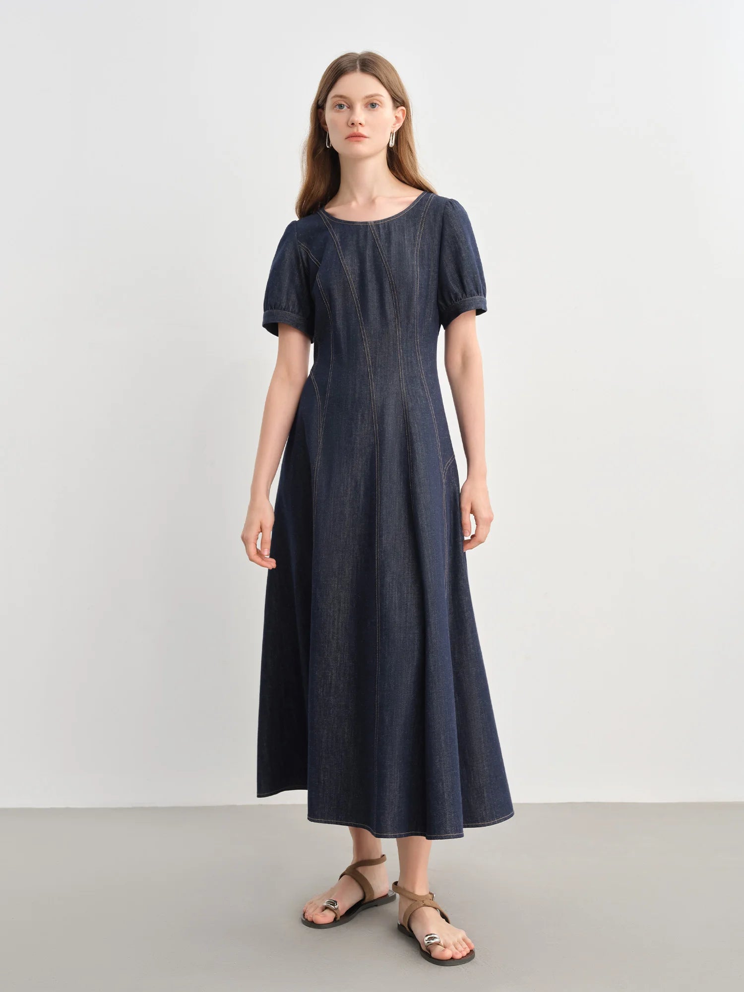 DUSHU Plus Size Denim Dress Women Summer Lyocell Tencel Breathable Slim Vest Dress Line Carved Dress