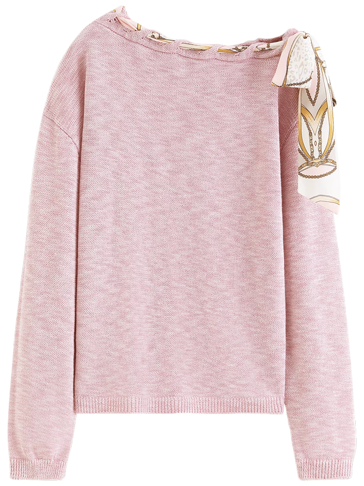 French-inspired Relaxed Flowing Scarf Keyhole Pullover Sweater for Women Spring 2026 New Arrival Pink Thin Knit Sweaters