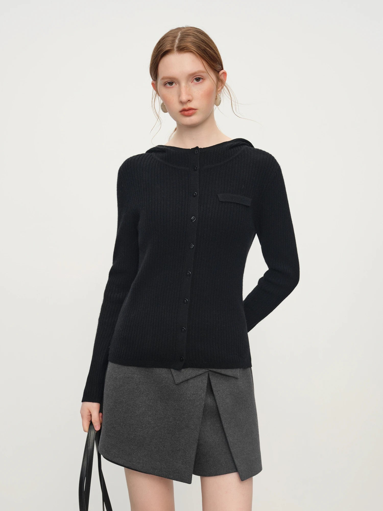 Winter 2025 Women's Hooded Knit Cardigan - Stand Collar Pure Wool Open Front Coatigan Textured Design for Casual Elegance