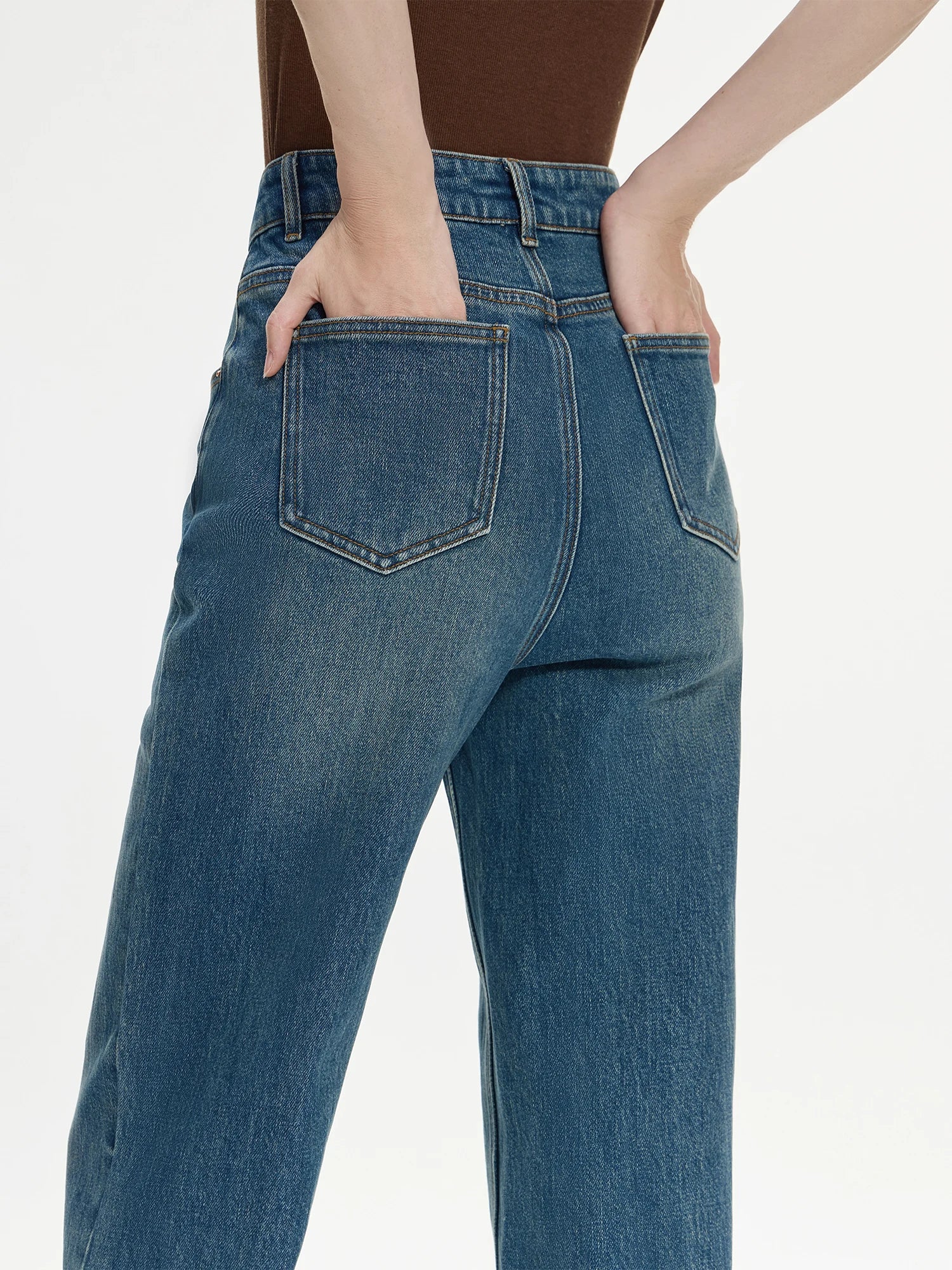 FSLE Office Lady Retro Fringed Mid Rise Straight Leg Mop Jeans 2024 Winter New Versatile Women Casual Loose Pants 24FS14298