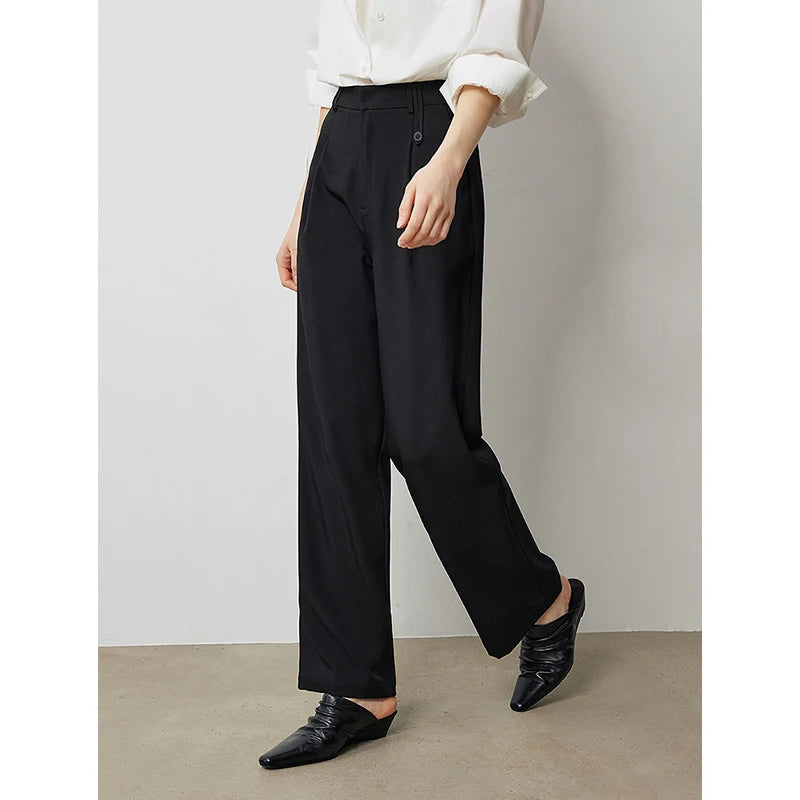 TOYOUTH Women Casual Pants 2024 Autumn New High Waist Straight Wide Leg Ankle Length Trousers