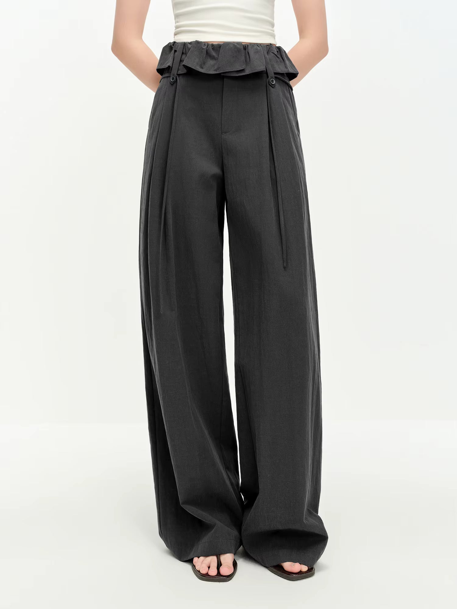 Lace Hem High-Waisted Wide-Leg Tros Commuting Casual Essentials Women Spring 2025 New Arrival Casual Pants Cotton Contain