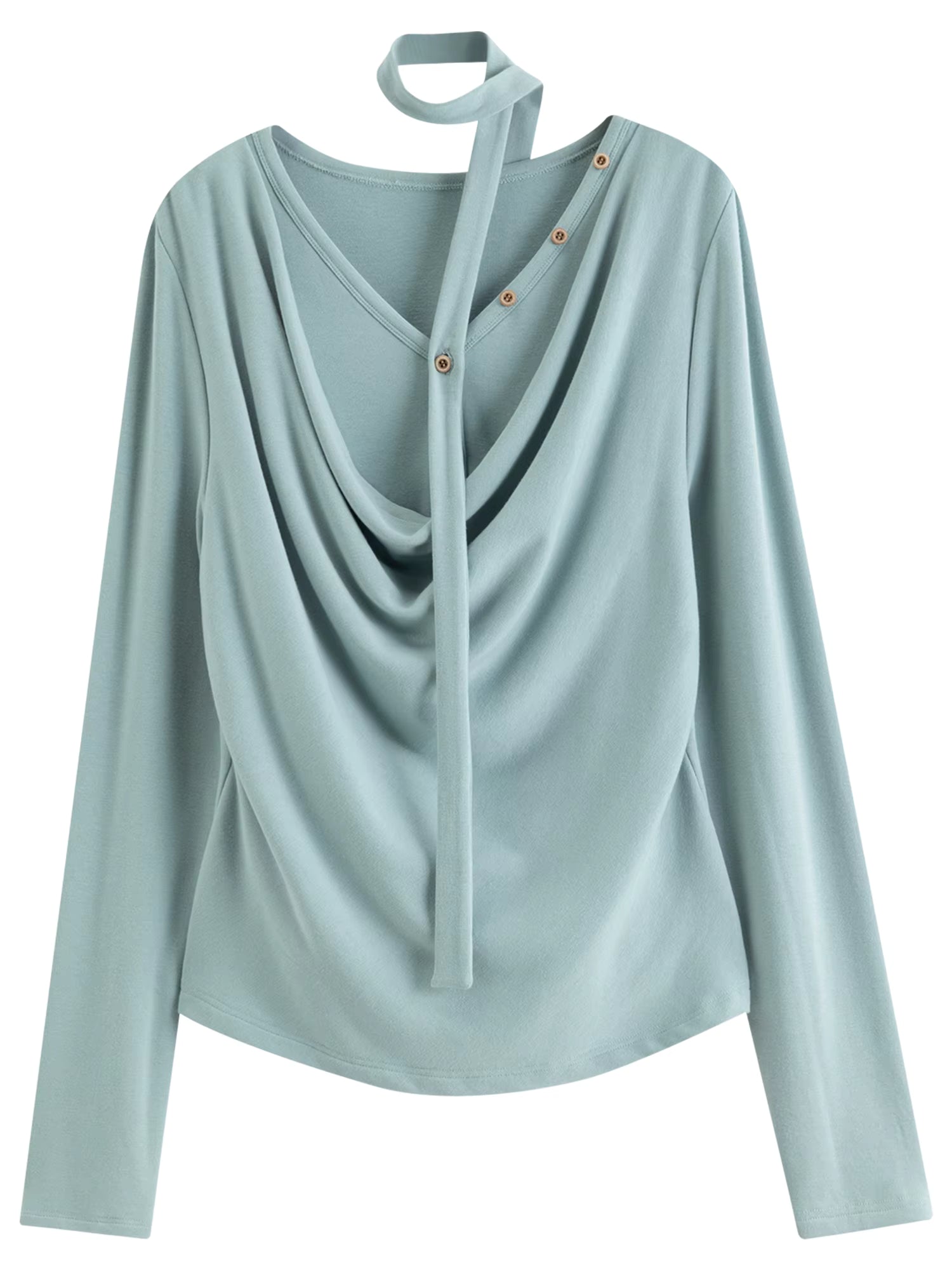 Plus-Size Women Layered Art Long-Sleeve T-Shirt with Floating Ribbon neckline Mock Two-Piece Slimming Top for Curvy Women