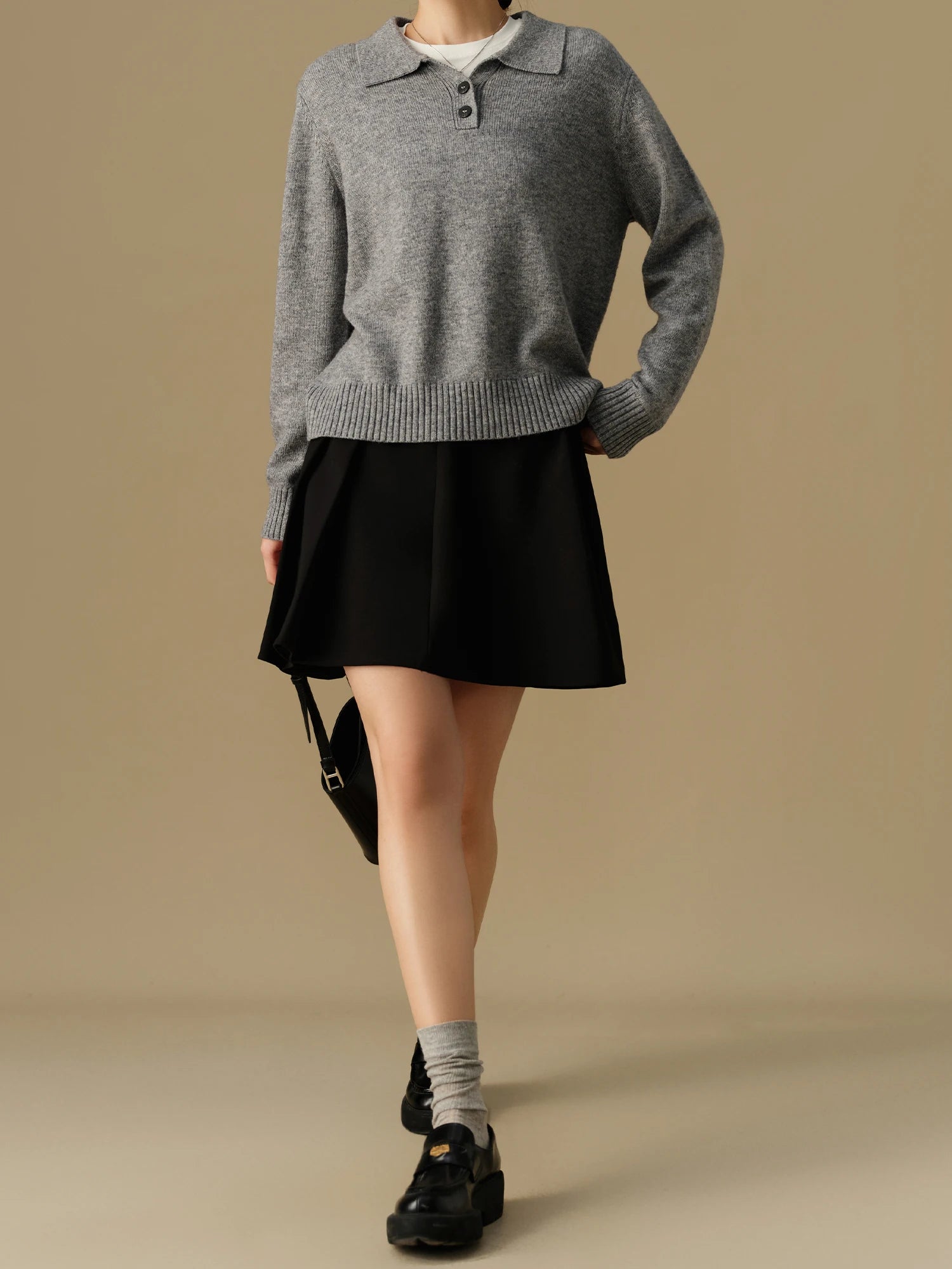 DUSHU Women's College Style Knitted Sweater Women's 2024 Winter New Slimming Grey Sweater Casual Loose 24DS84223