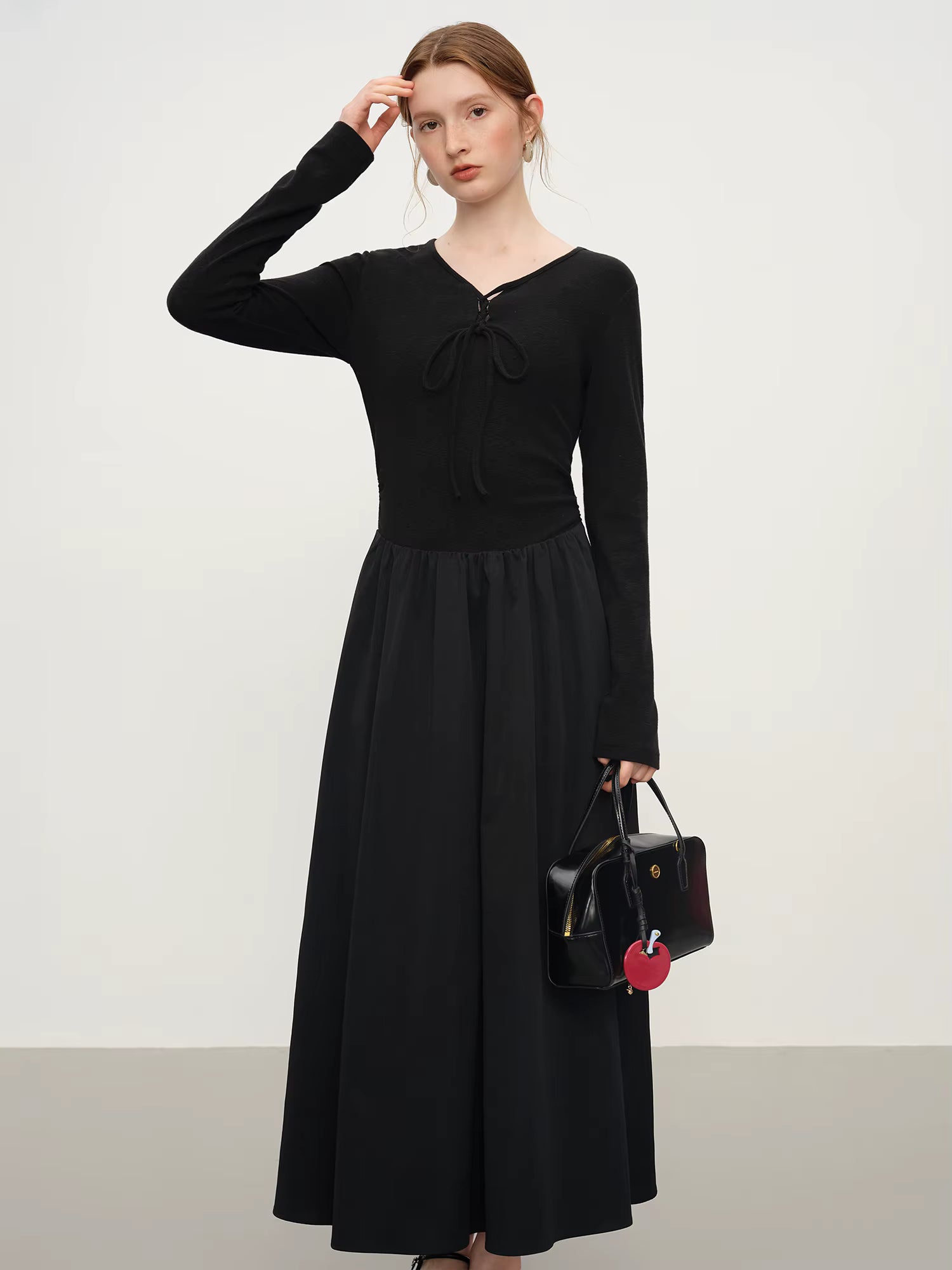 Elegant Autumn Party Dress Knit Patchwork Long Sleeves Dress for Women Fall Winter 2025 New Arrival Stretchy Inner Dresses