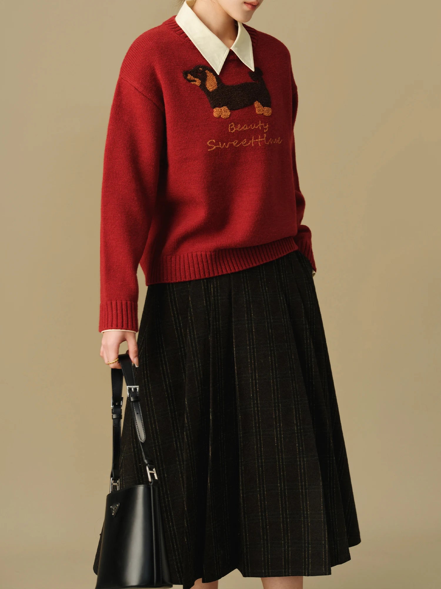 DUSHU Oversize Women's Cartoon Round Neck Sweater 2024 Winter New Two Color Casual Versatile Wool Knitted Sweater Casual Loose
