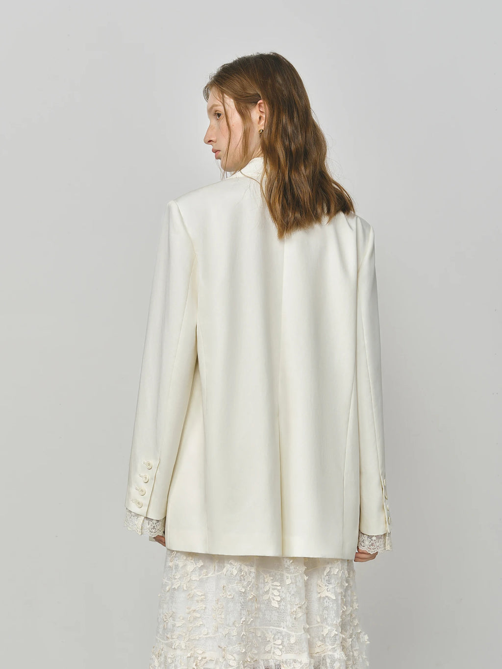 FSLE Design Sensitive French Women's Blazer with Lace Trim 2025 Autumn New Arrival White Suit Blazers