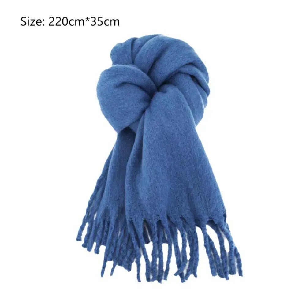 1PC New Soft Winter Cashmere Scarf Solid Color Warm Long Tassel Scarves Mohair Thickened Wrap Shawls For Women Girls