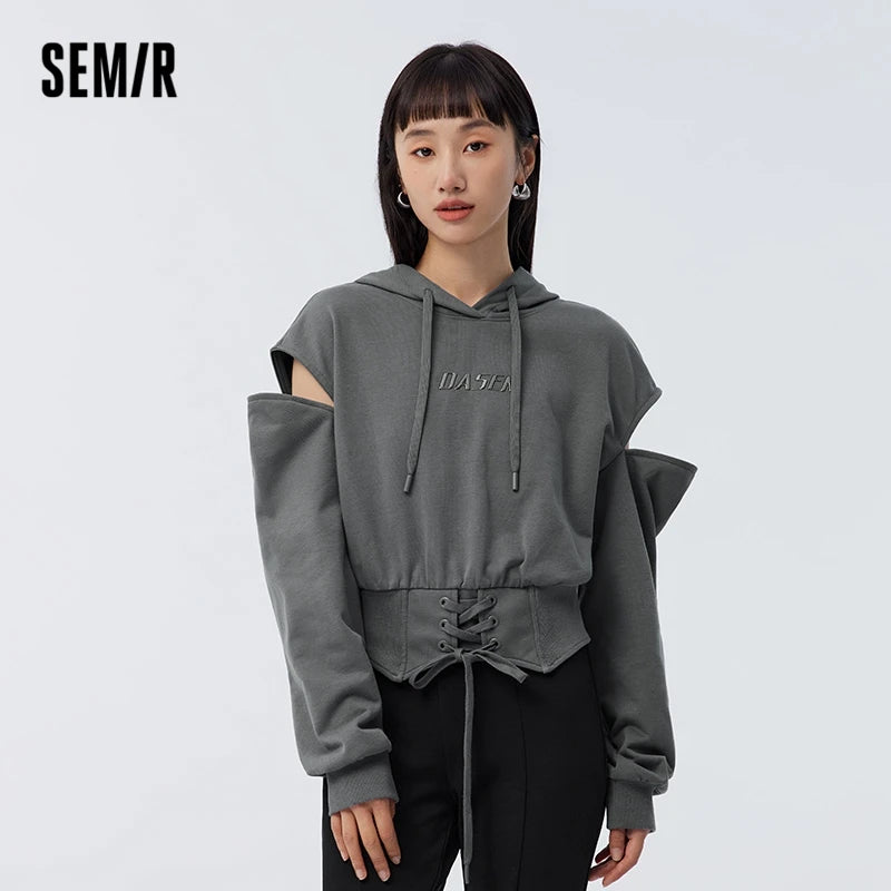 Semir 2023 Women Sweater Spring New Short Fishbone Waist Loose Top Sweet  Cool Off-the-shoulder Sweater for Women