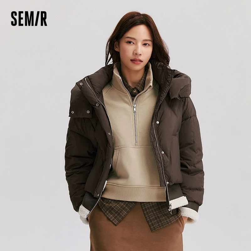 Semir Down Jacket Women Design Sense Patchwork Fake Two-Piece Loose Fashionable 2024 Winter New Hooded Coat Trendy Down Jacket