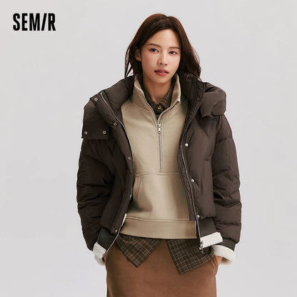 Semir Down Jacket Women Design Sense Patchwork Fake Two-Piece Loose Fashionable 2024 Winter New Hooded Coat Trendy Down Jacket