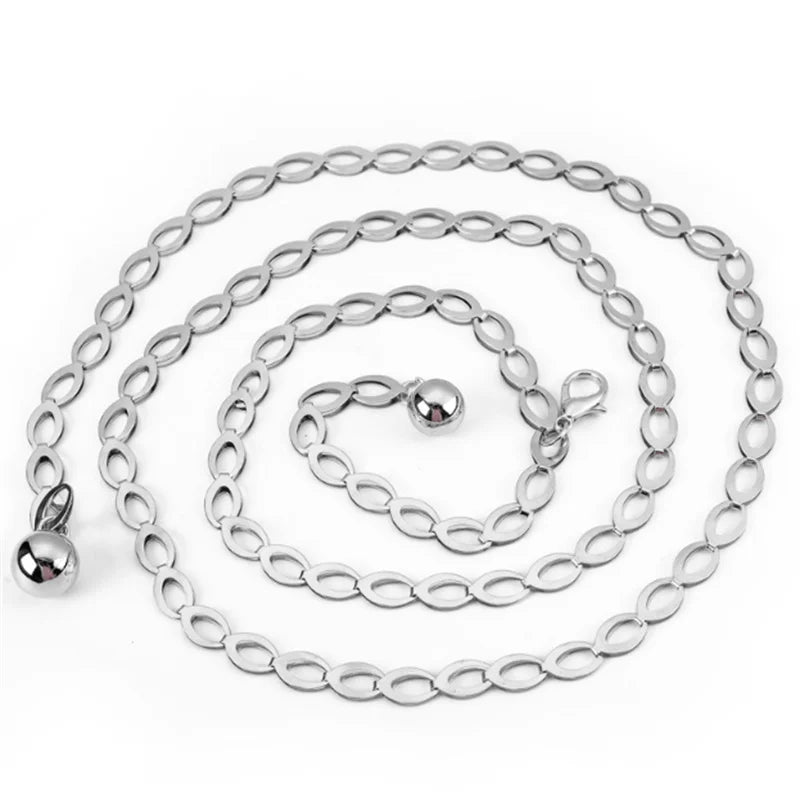 Women Fashion Belts Luxury Designer Belt Retro Silver Carved Hollow Out Chain Belt for Women Elegant Round Metal Women Belt
