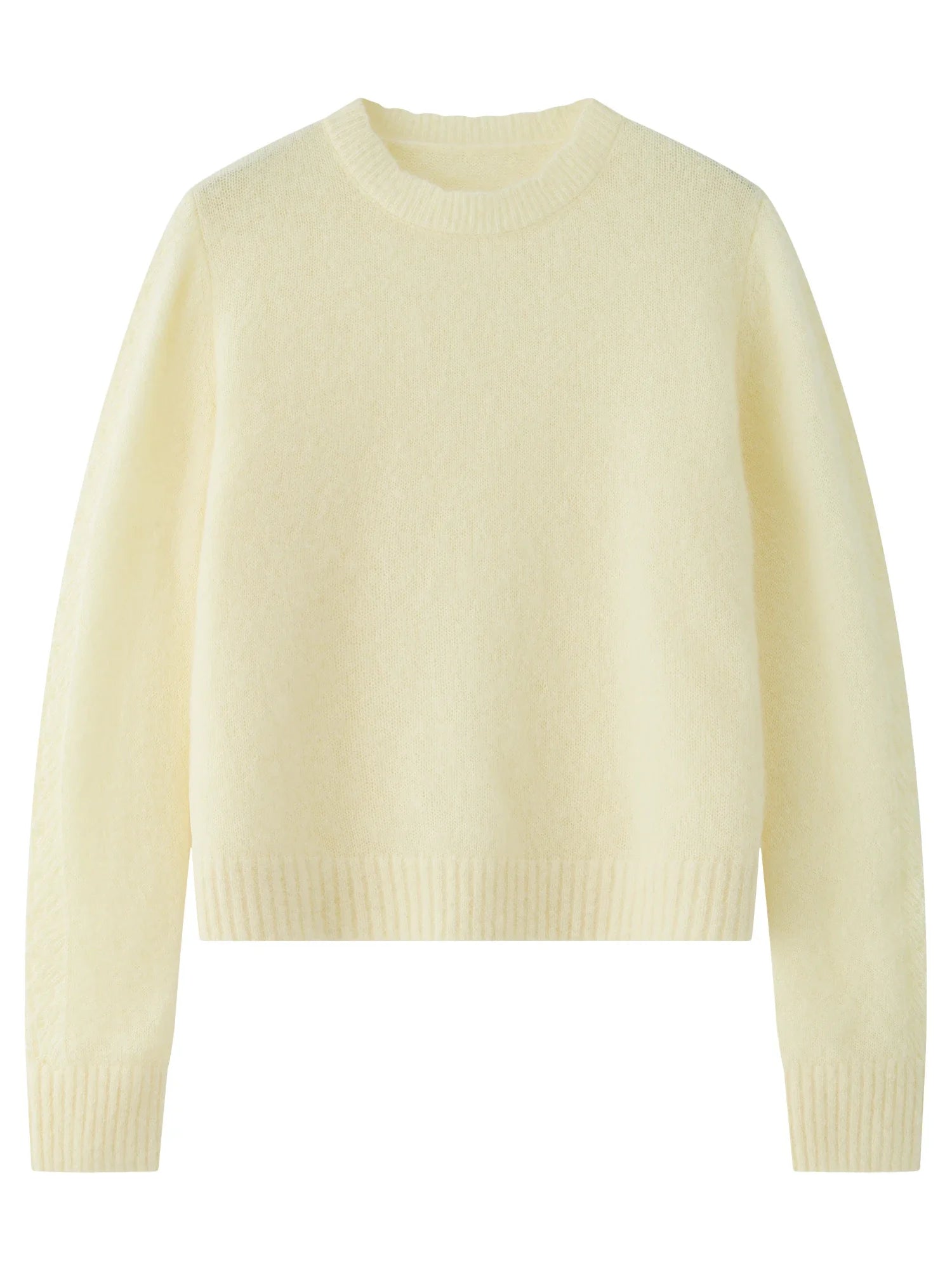 FSLE 30.9% Wool 32.4% Mohair Two-color Pullover Sweater 2024 Winter New Design Round Neck Peplum Knitwear For Women 24FS14184