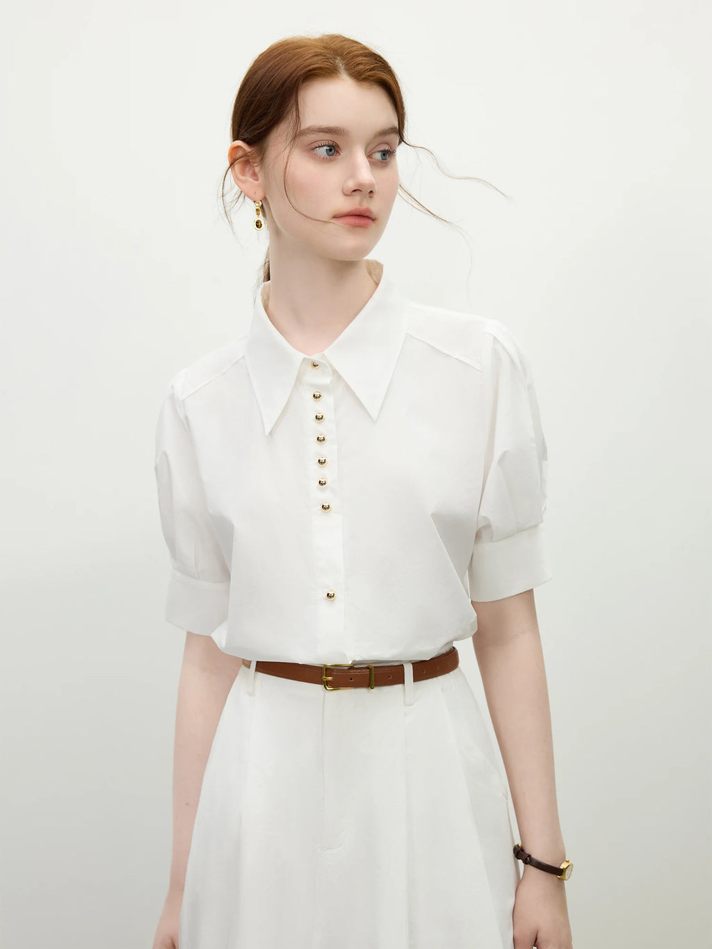 FSLE Elegant Temperament Style Commuting Lapel Short-sleeved Shirt For Women 2025 Summer New Design Formal