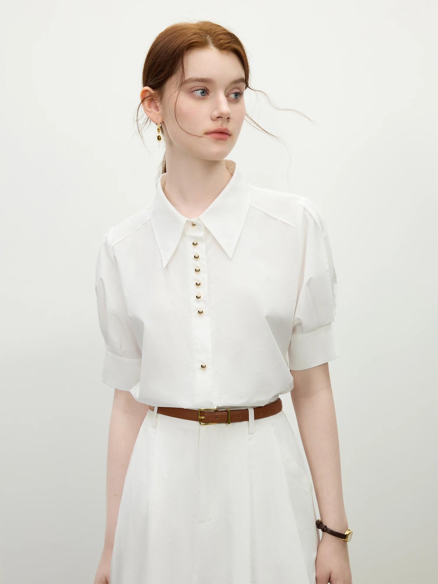 FSLE Elegant Temperament Style Commuting Lapel Short-sleeved Shirt For Women 2025 Summer New Design Formal