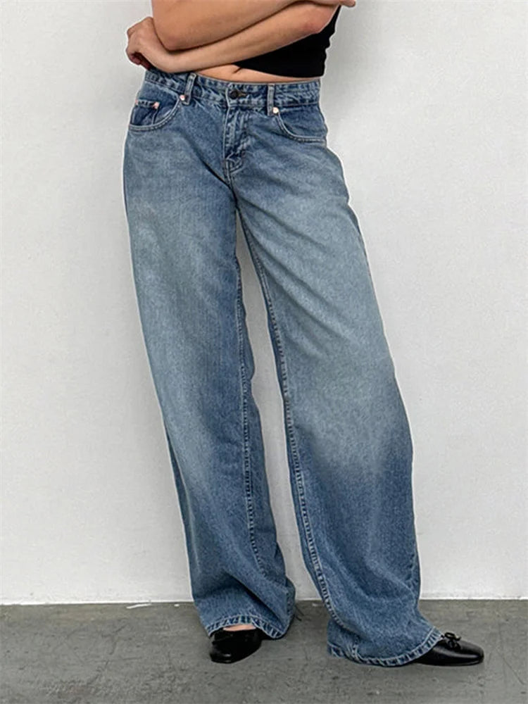 CHRONSTYLE Women Wide Leg Boyfriend Jeans Straight Hip Hop Long Denim Pants Low Waist Baggy Jeans Casual Loose Jeans Streetwear