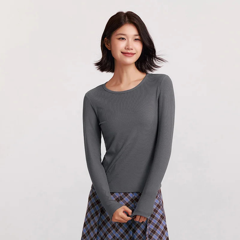 Semir Long Sleeve T-Shirt Women Moisture-Wicking Thermal Antibacterial Tight Inner Wear 2024 New Round Neck Fleece Pullover